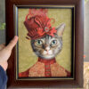 small framed victorian artwork with cat