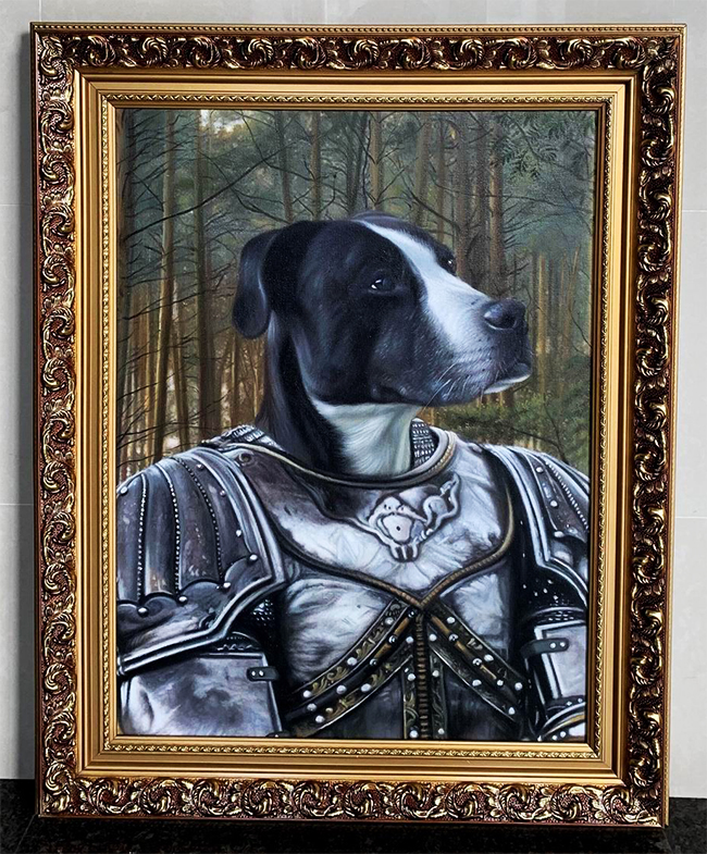 framed knight painting of dog
