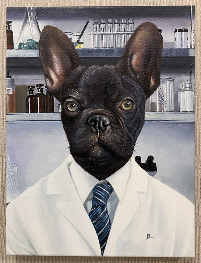 scientist artwork with dog