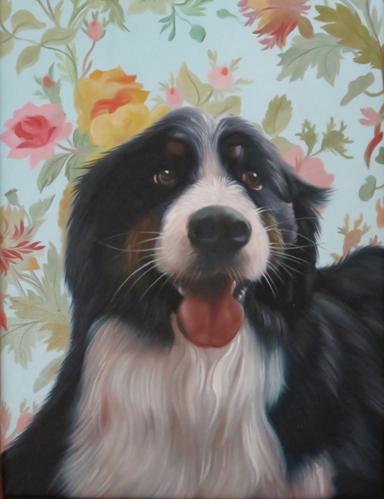 Dog oil painting portrait with floral background