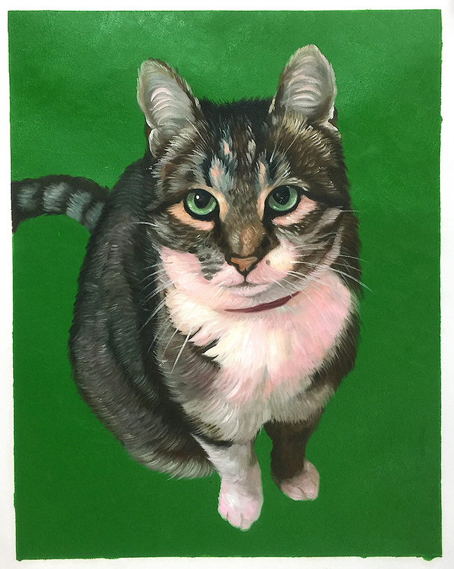 green background art with cat