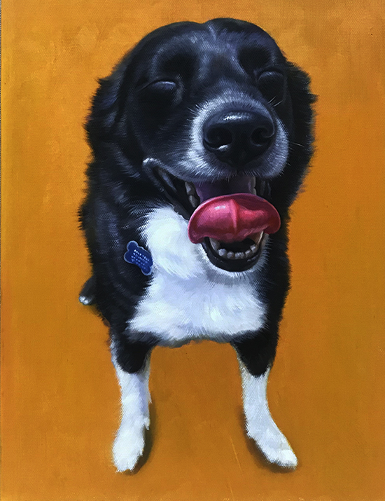 orange background dog painting