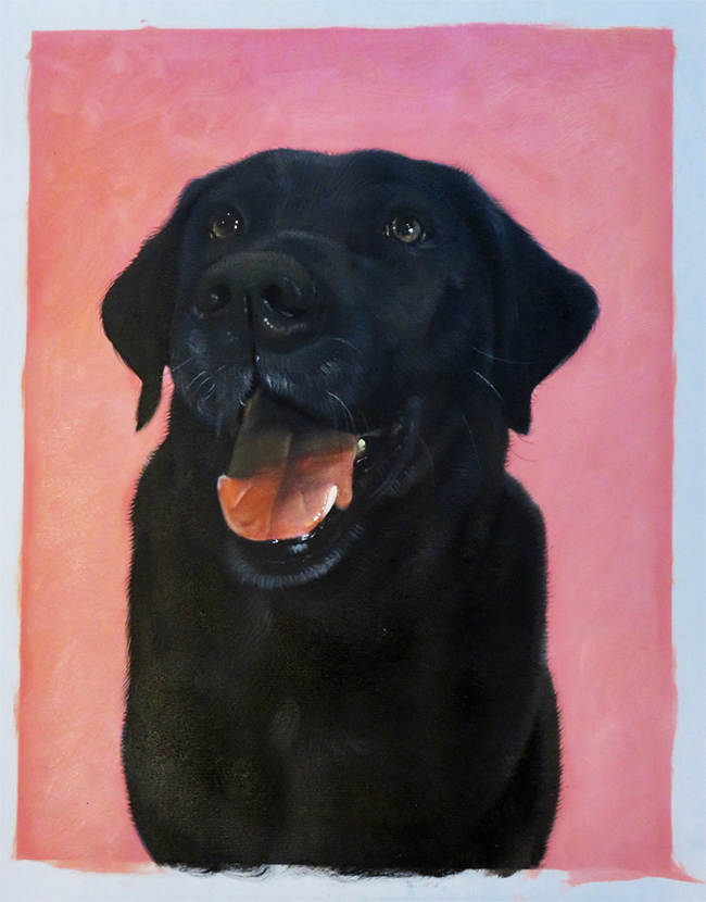 pink painting with dog