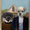 american gothic painting with 2 dogs