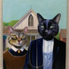 american gothic painting with two cats