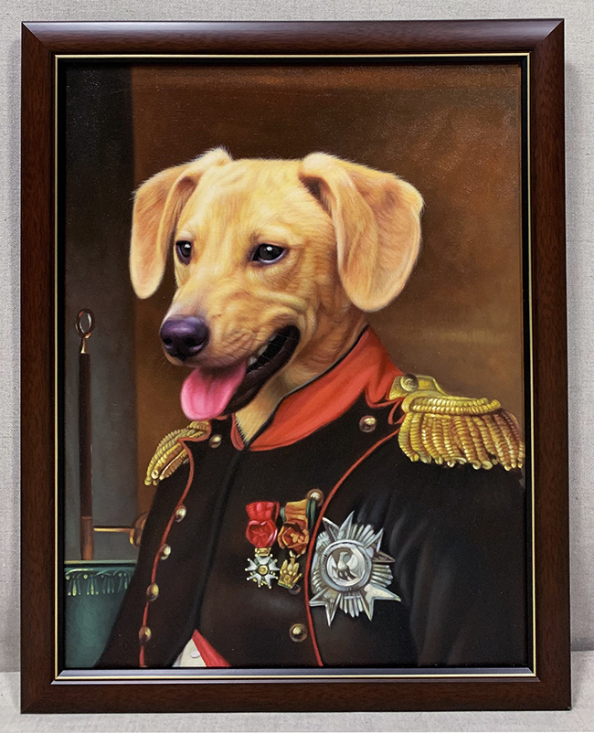 framed napoleon dog painting
