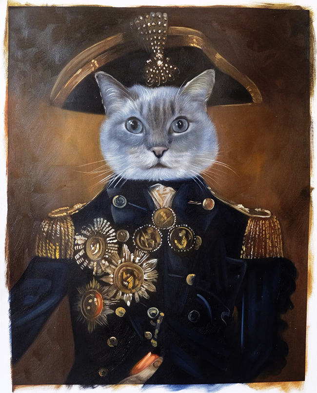 lord nelson painting with cat