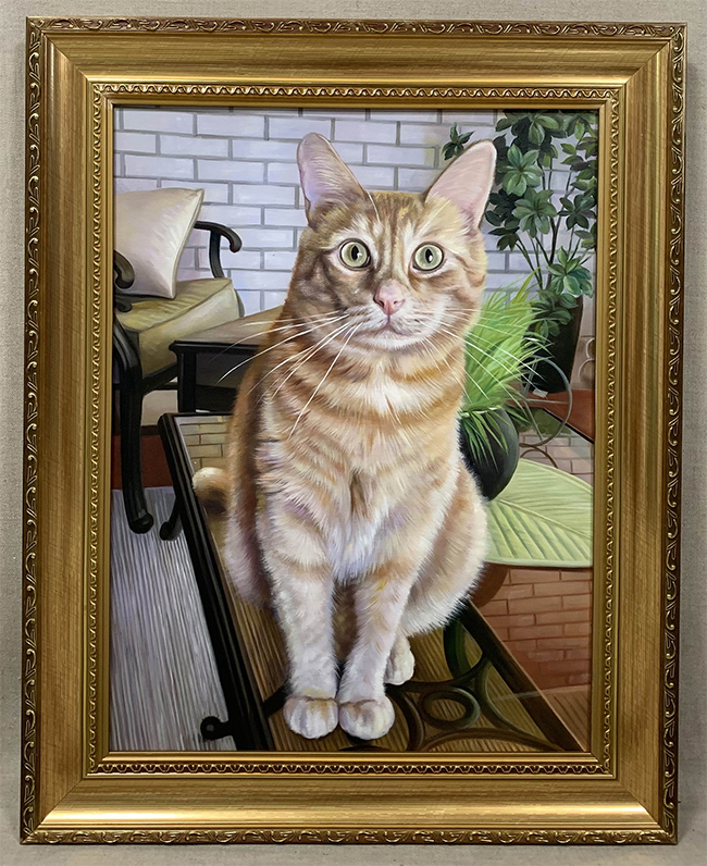 framed photo recreation of cat in paint