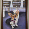 dog wearing medals framed painting