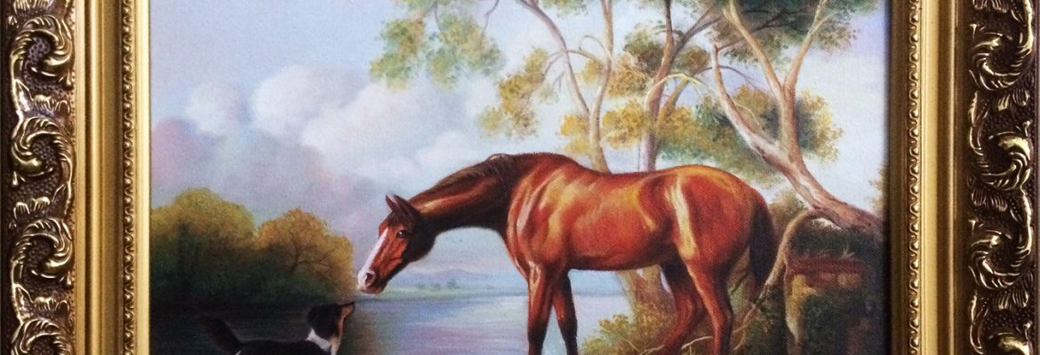 bay horse and dog horse painting